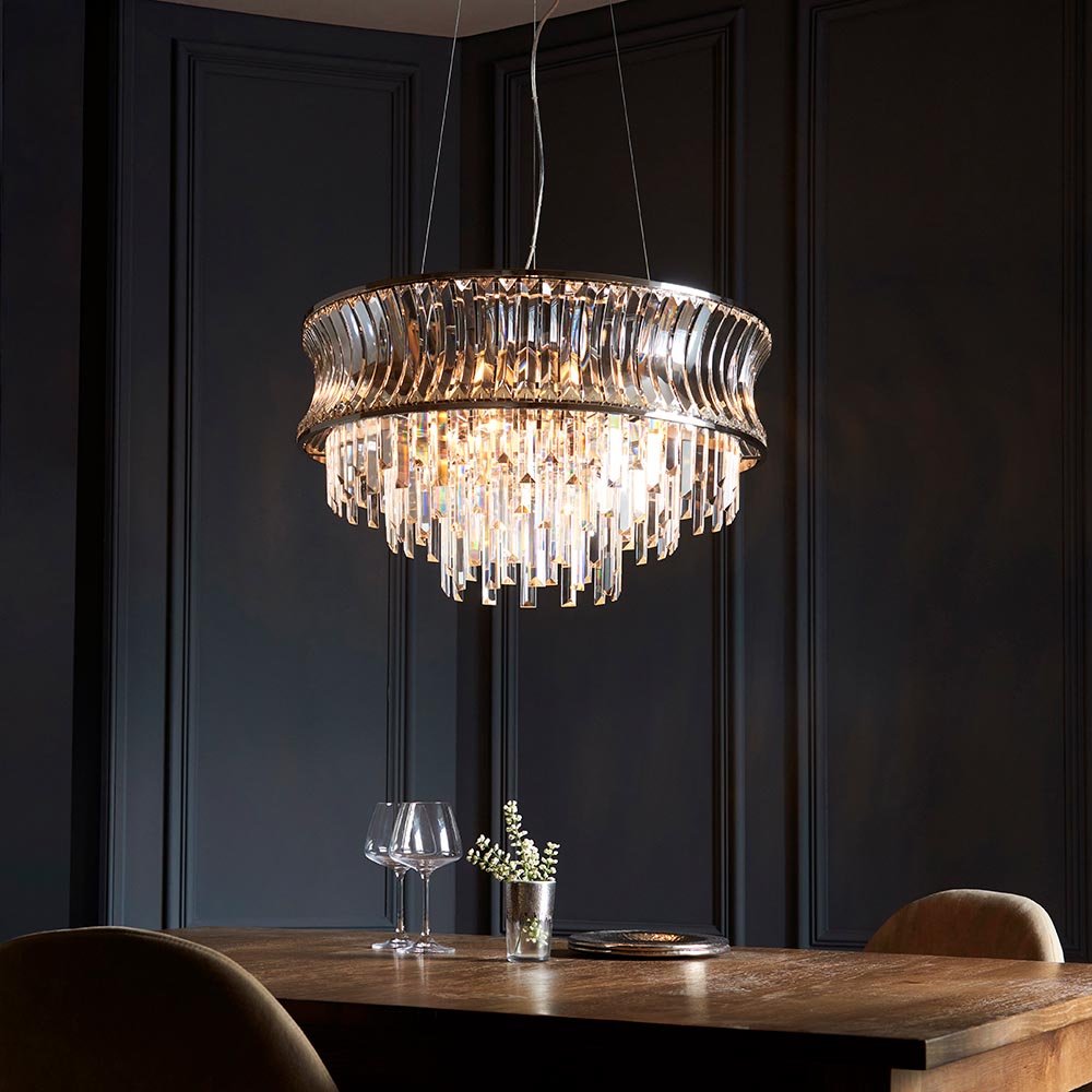 Endon - Abigail Bright 9 Light Chandelier Pendant with Concave Clear Glass - Luminosity Designs Ltd