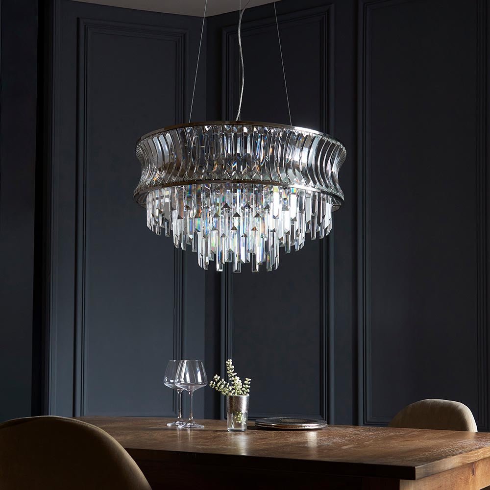 Endon - Abigail Bright 9 Light Chandelier Pendant with Concave Clear Glass - Luminosity Designs Ltd