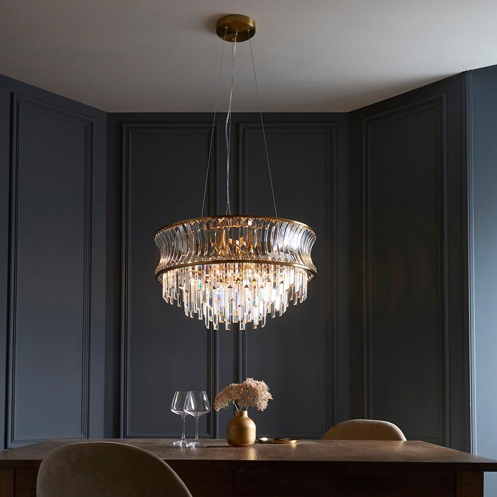 Endon - Abigail Bright 9 Light Chandelier Pendant with Concave Clear Glass - Luminosity Designs Ltd