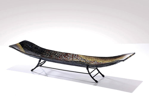 Diyas Home - Abruzzo Glass Art Platter With Stand Green/Brown/Multi - Colour - Luminosity Designs Ltd