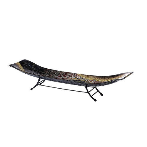 Diyas Home - Abruzzo Glass Art Platter With Stand Green/Brown/Multi - Colour - Luminosity Designs Ltd