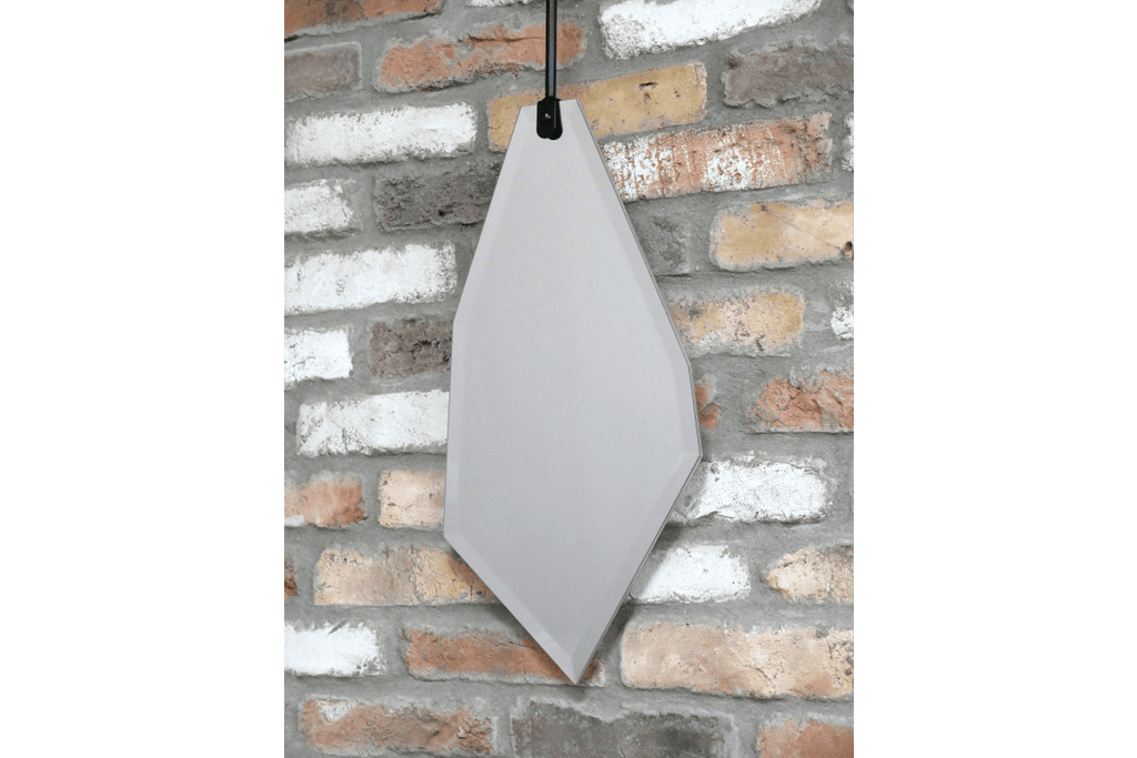 close up of Abstract Geometric Style Mirror With Matt Black Vintage Style Hanging Framework - Luminosity Designs Ltd