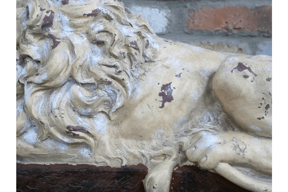 Luminosity Designs - Aged Stone Effect Sleeping Lion on Plinth - Luminosity Designs Ltd