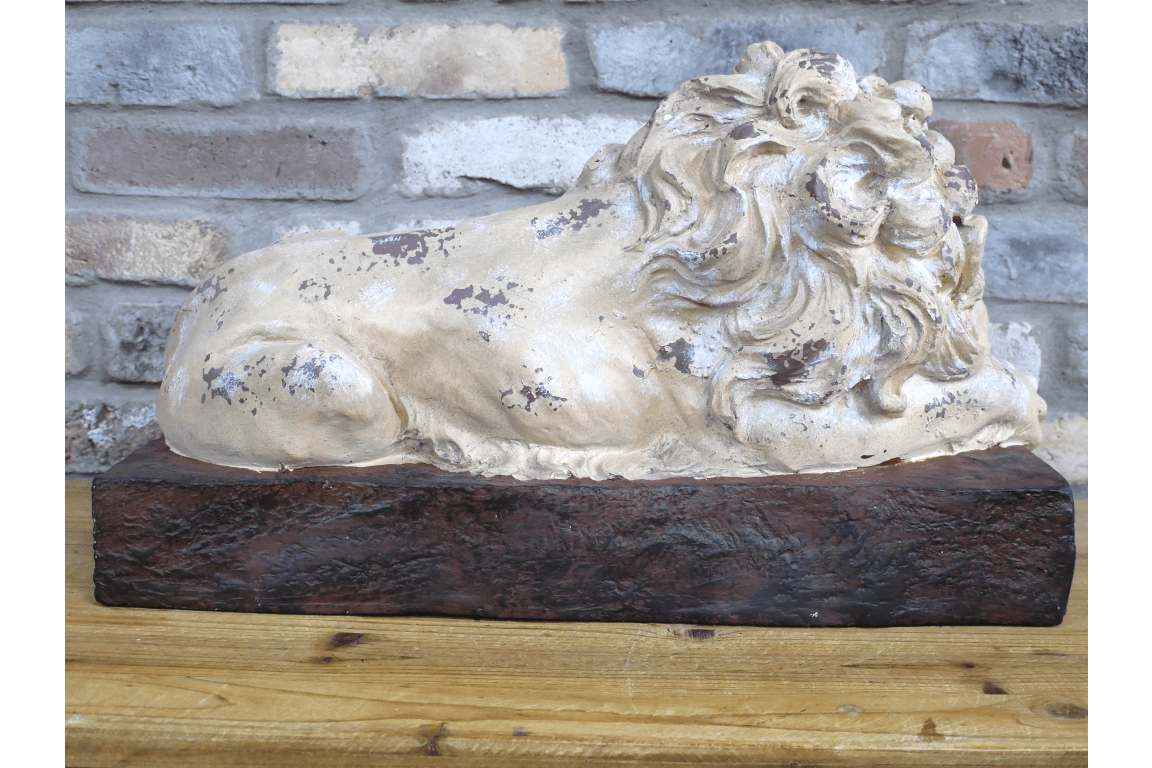Luminosity Designs - Aged Stone Effect Sleeping Lion on Plinth - Luminosity Designs Ltd