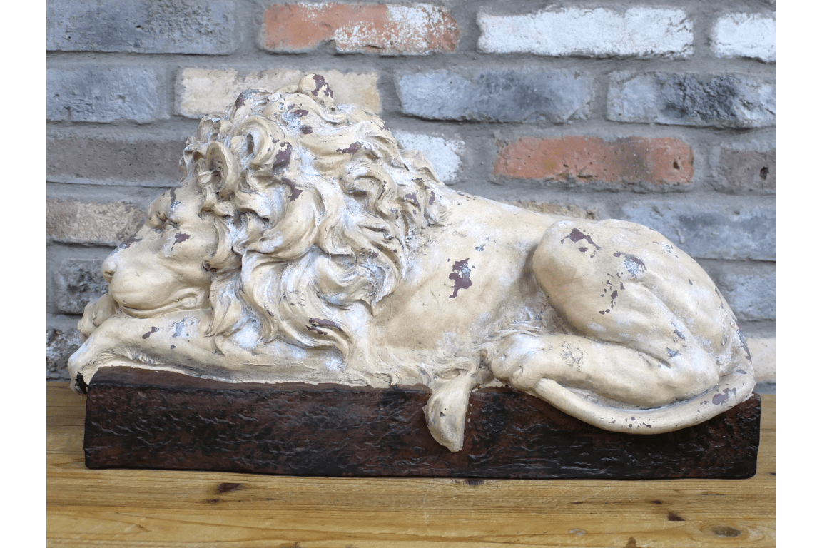 Luminosity Designs - Aged Stone Effect Sleeping Lion on Plinth - Luminosity Designs Ltd