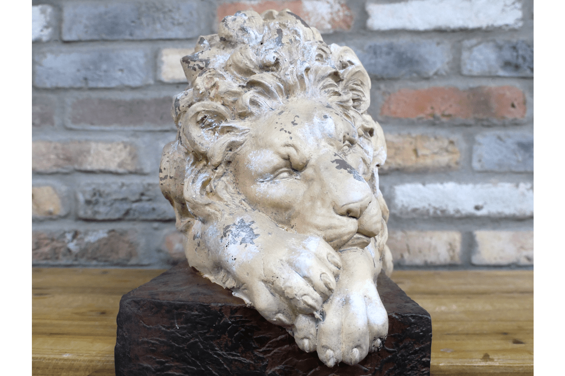 Luminosity Designs - Aged Stone Effect Sleeping Lion on Plinth - Luminosity Designs Ltd