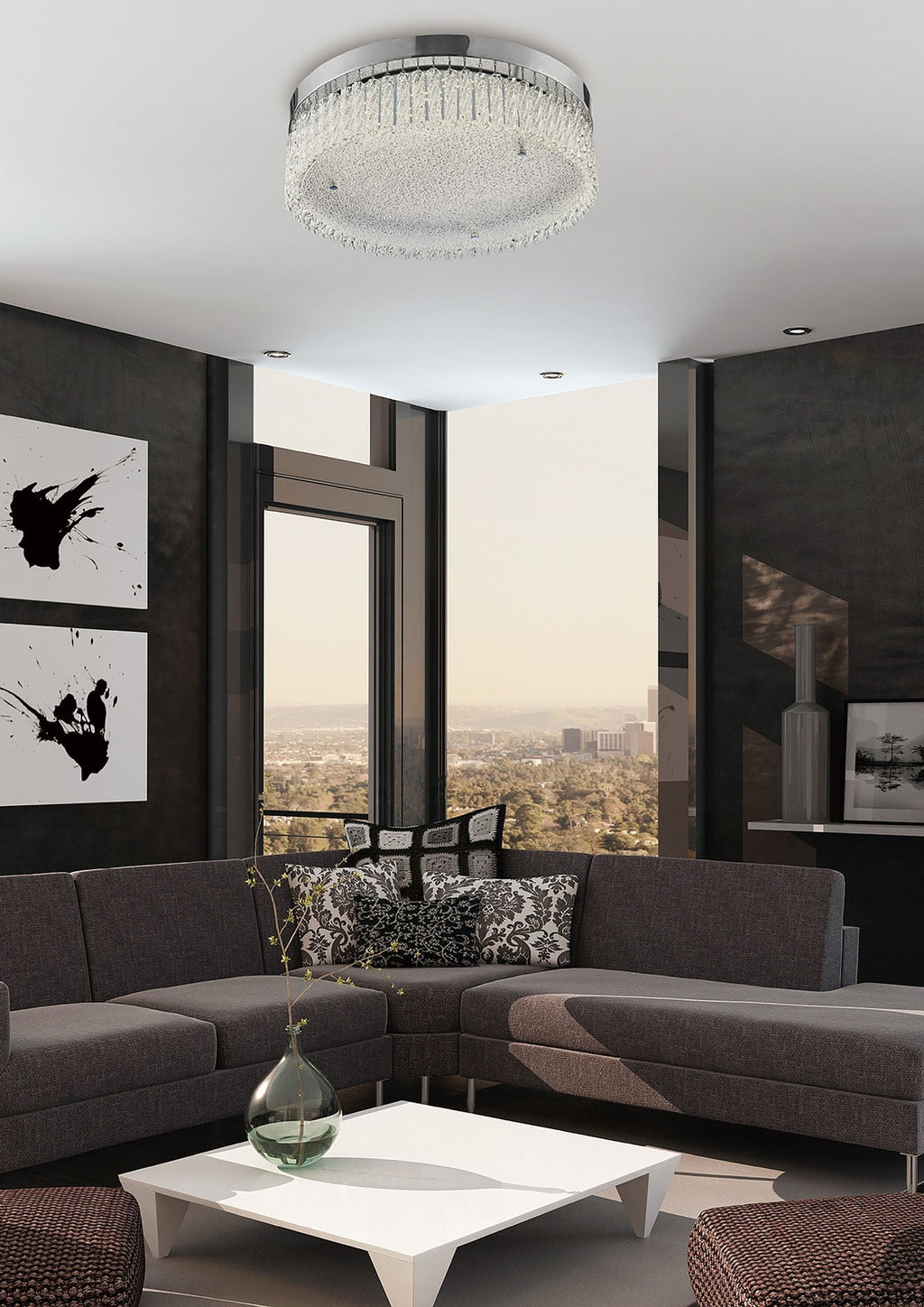 Diyas - Aiden Large Round Flush Ceiling Light - Luminosity Designs Ltd