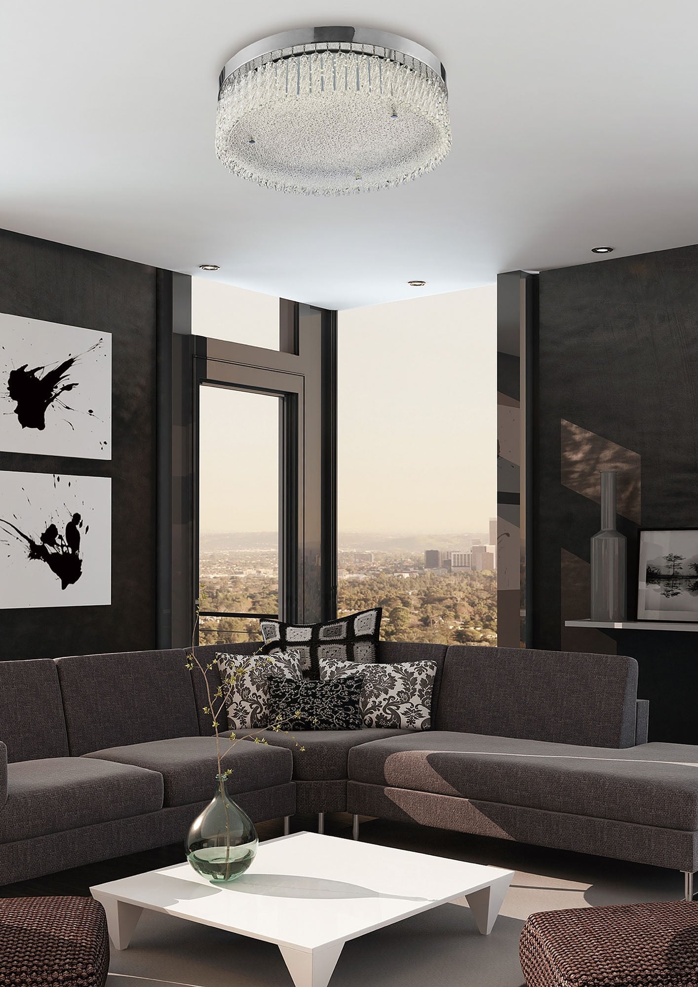 Diyas - Aiden Large Round Flush Ceiling Light - Luminosity Designs Ltd