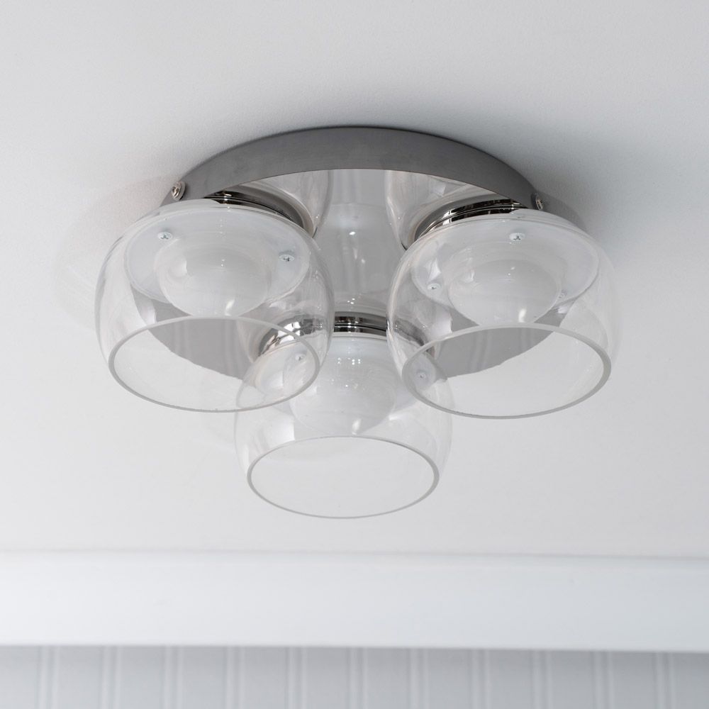 lse - Alissa IP44 Bathroom Rated LED Round 3 Light Flush Ceiling Fitting with Glass Shades - Luminosity Designs Ltd