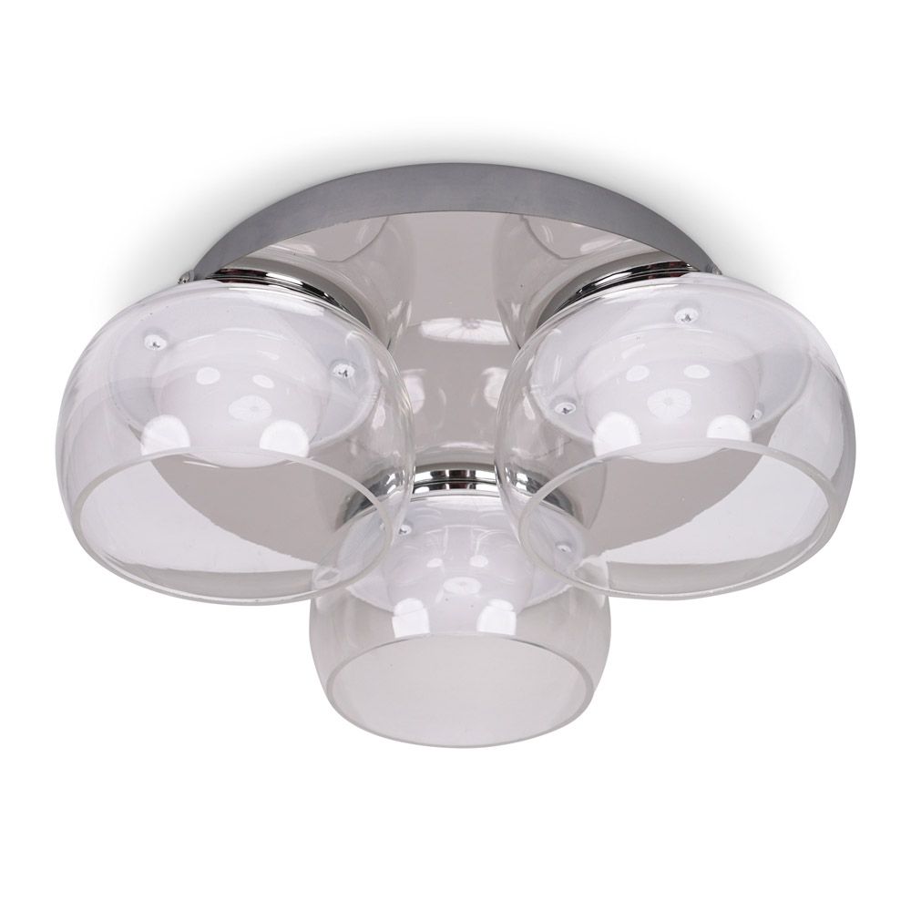 lse - Alissa IP44 Bathroom Rated LED Round 3 Light Flush Ceiling Fitting with Glass Shades - Luminosity Designs Ltd