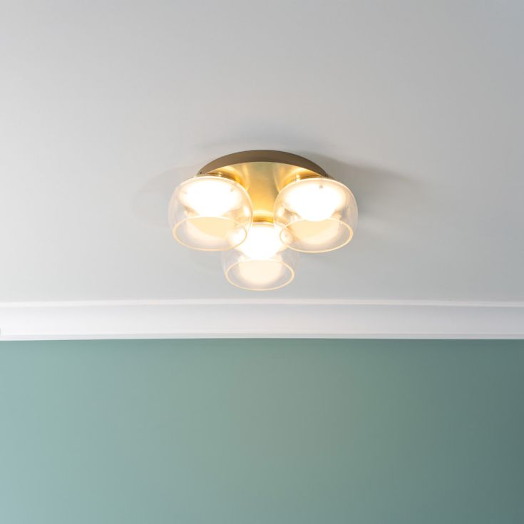 lse - Alissa IP44 Bathroom Rated LED Round 3 Light Flush Ceiling Fitting with Glass Shades - Luminosity Designs Ltd