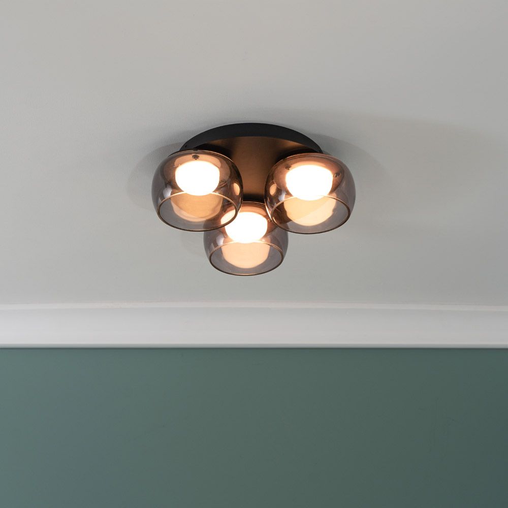 lse - Alissa IP44 Bathroom Rated LED Round 3 Light Flush Ceiling Fitting with Glass Shades - Luminosity Designs Ltd
