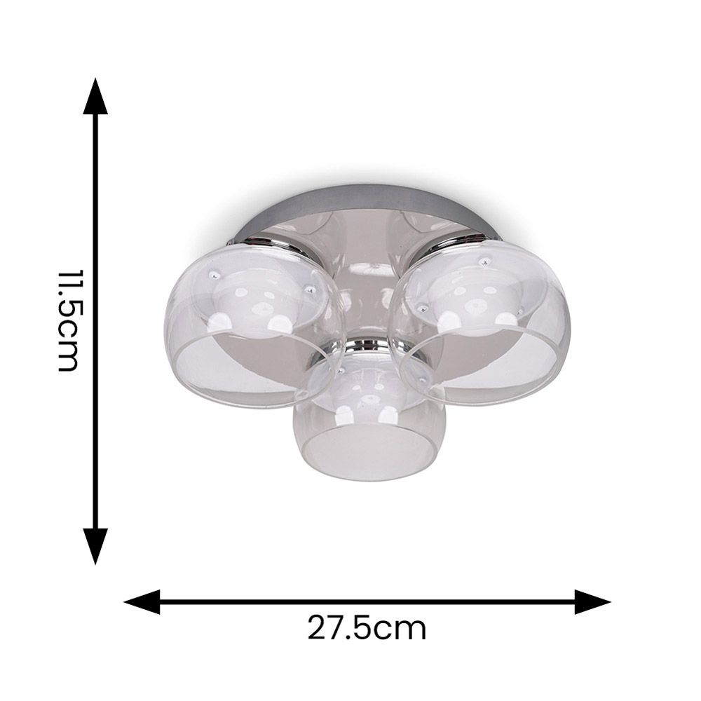 lse - Alissa IP44 Bathroom Rated LED Round 3 Light Flush Ceiling Fitting with Glass Shades - Luminosity Designs Ltd