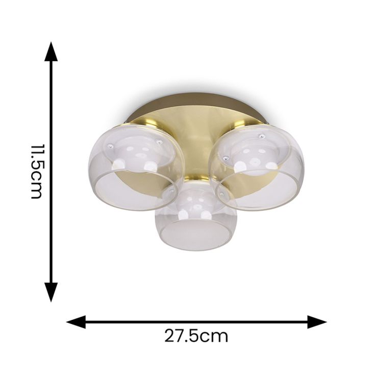 lse - Alissa IP44 Bathroom Rated LED Round 3 Light Flush Ceiling Fitting with Glass Shades - Luminosity Designs Ltd
