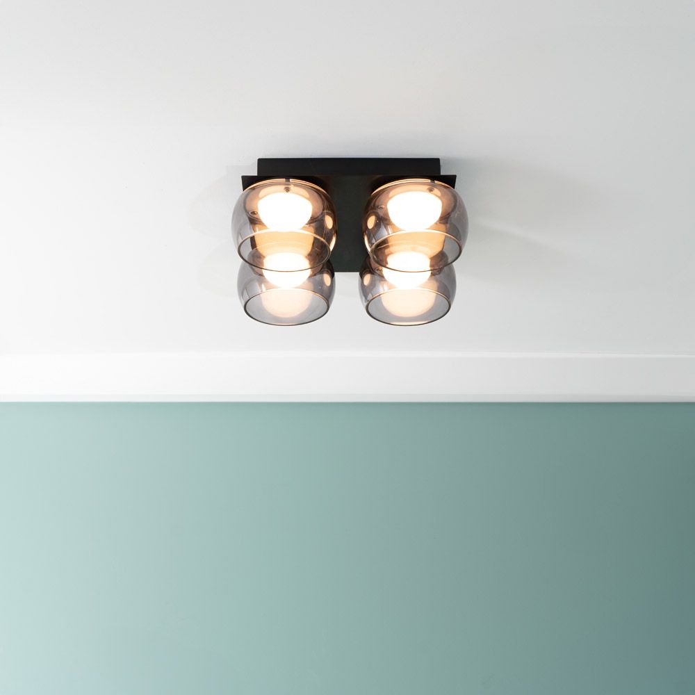 lse - Alissa IP44 Bathroom Rated LED Square 4 Light Flush Ceiling Fitting with Glass Shades - Luminosity Designs Ltd