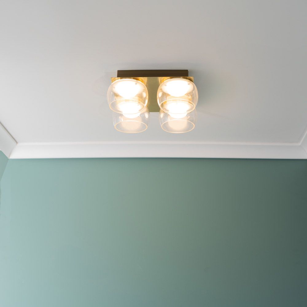 lse - Alissa IP44 Bathroom Rated LED Square 4 Light Flush Ceiling Fitting with Glass Shades - Luminosity Designs Ltd