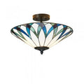 Allenton Tiffany Glass Semi Flush Ceiling Light in Ivory and Blues with Bronze Trim. 2x ES GLS Bulbs (Oaks OT 8413/18R)