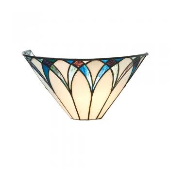 Allenton Tiffany Glass Semi Flush Wall Light in Ivory and Blues with Bronze Trim. (Oaks OT 8413 WB) - Luminosity Designs Ltd
