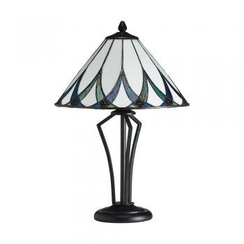 Allenton Tiffany Glass Table Lamp in Ivory and Blues with Bronze Trim. 1x ES GLS Bulbs (Oaks OT 8413/12 TL)