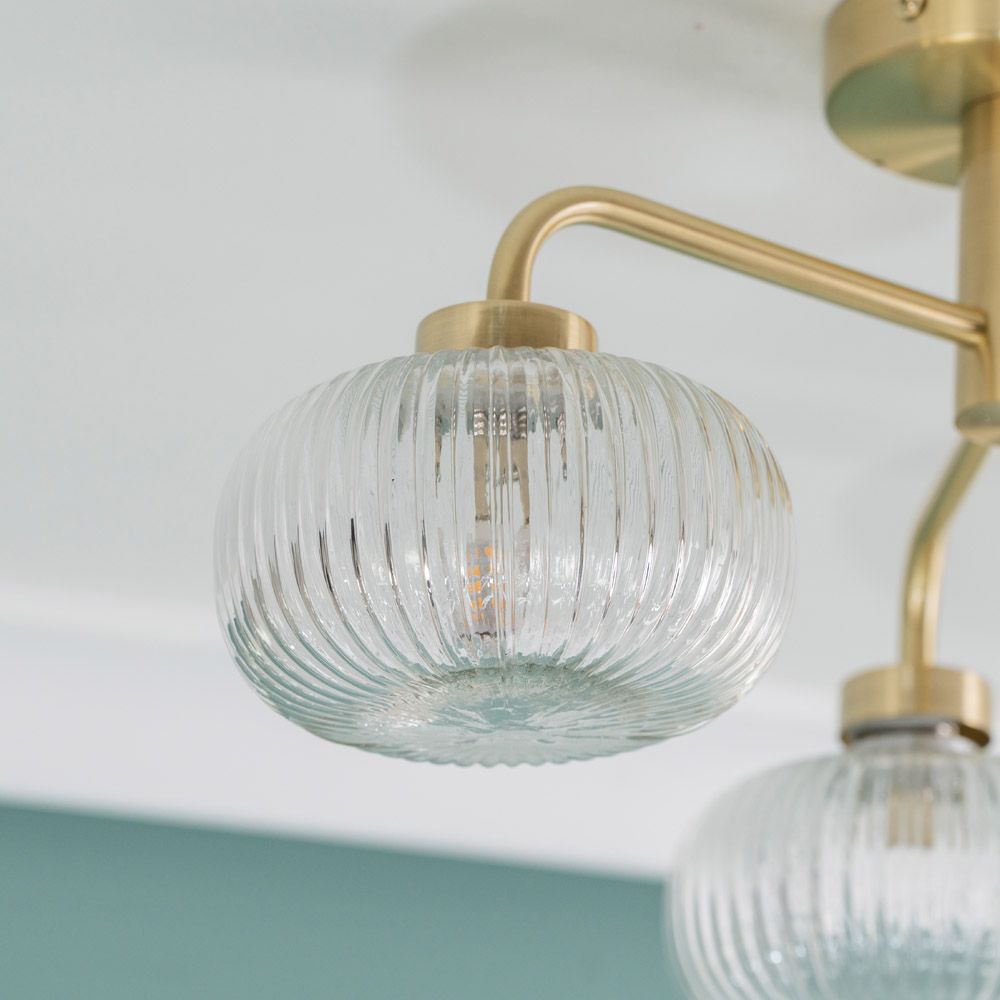 lse - Amaia IP44 Bathroom Rated 3 Armed Semi Flush Ceiling Fitting with Glass Shades - Luminosity Designs Ltd