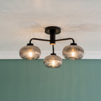 lse - Amaia IP44 Bathroom Rated 3 Armed Semi Flush Ceiling Fitting with Glass Shades - Luminosity Designs Ltd