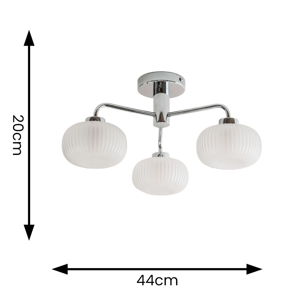 lse - Amaia IP44 Bathroom Rated 3 Armed Semi Flush Ceiling Fitting with Glass Shades - Luminosity Designs Ltd