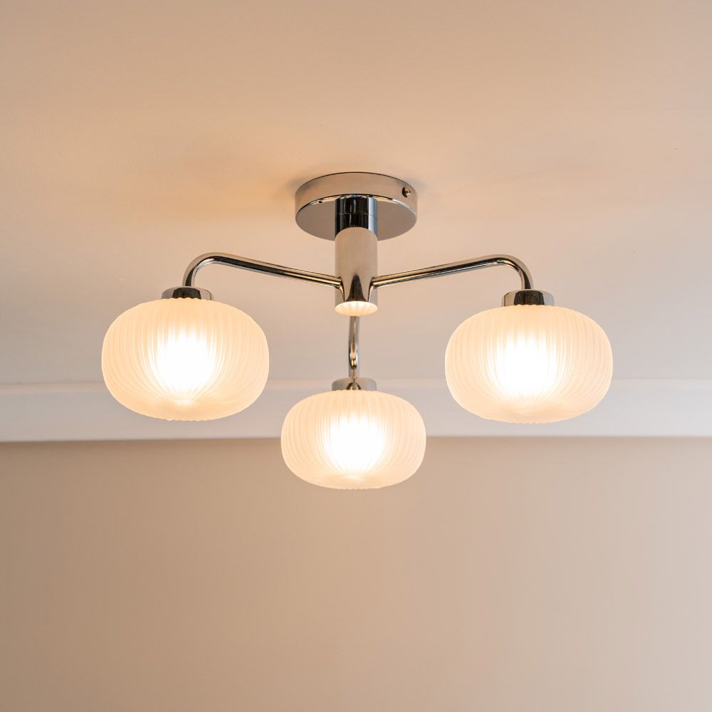 lse - Amaia IP44 Bathroom Rated 3 Armed Semi Flush Ceiling Fitting with Glass Shades - Luminosity Designs Ltd