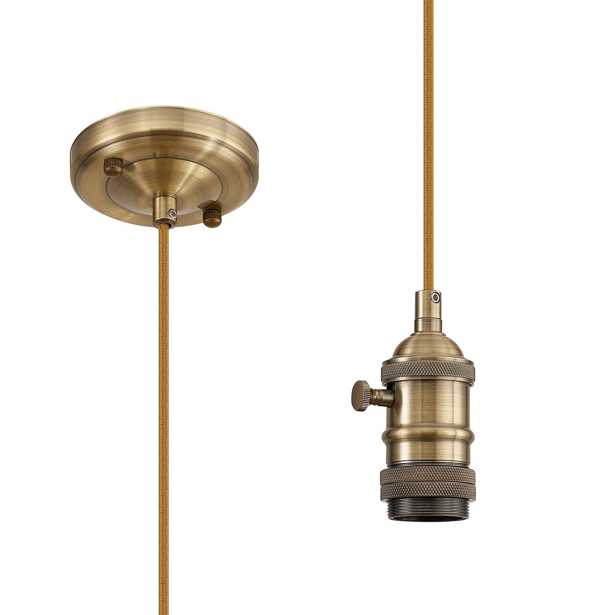Luminosity Designs Ltd - Amber 11cm Switched Pendant Light (FRAME ONLY) 1.5m, 1 x E27, Antique Brass / Golden Brown STRAIGHT Braided 2 Core Cable - Luminosity Designs Ltd