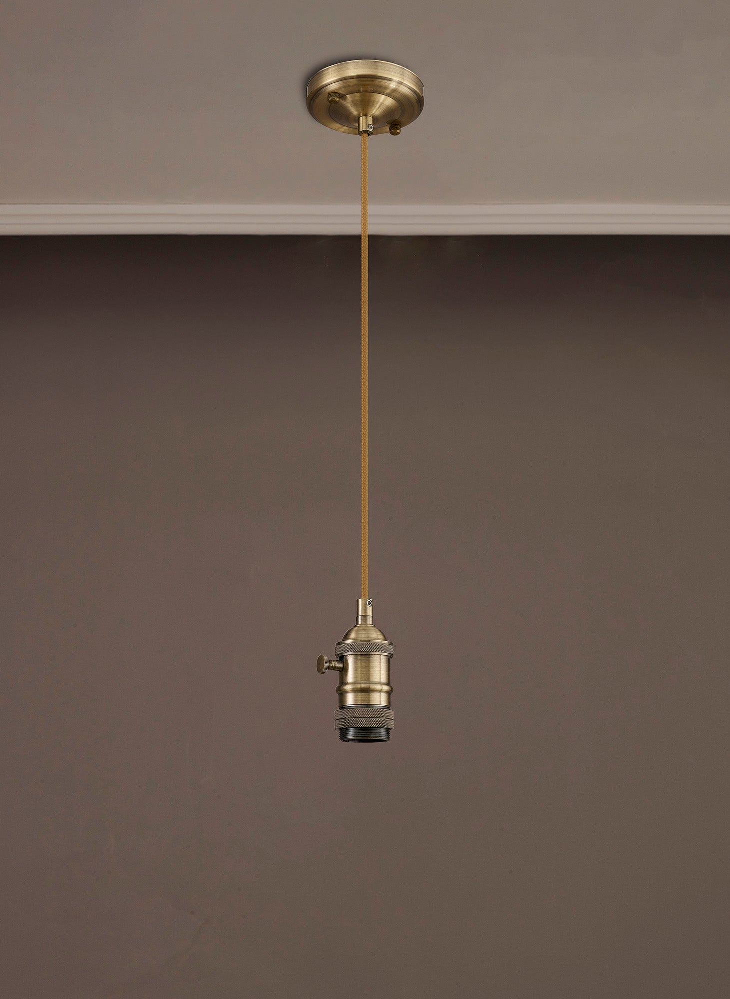Luminosity Designs Ltd - Amber 11cm Switched Pendant Light (FRAME ONLY) 1.5m, 1 x E27, Antique Brass / Golden Brown STRAIGHT Braided 2 Core Cable - Luminosity Designs Ltd