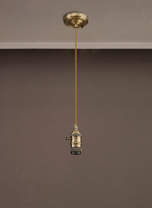 Luminosity Designs Ltd - Amber 11cm Switched Pendant Light (FRAME ONLY) 1.5m, 1 x E27, Antique Brass / Golden Brown STRAIGHT Braided 2 Core Cable - Luminosity Designs Ltd