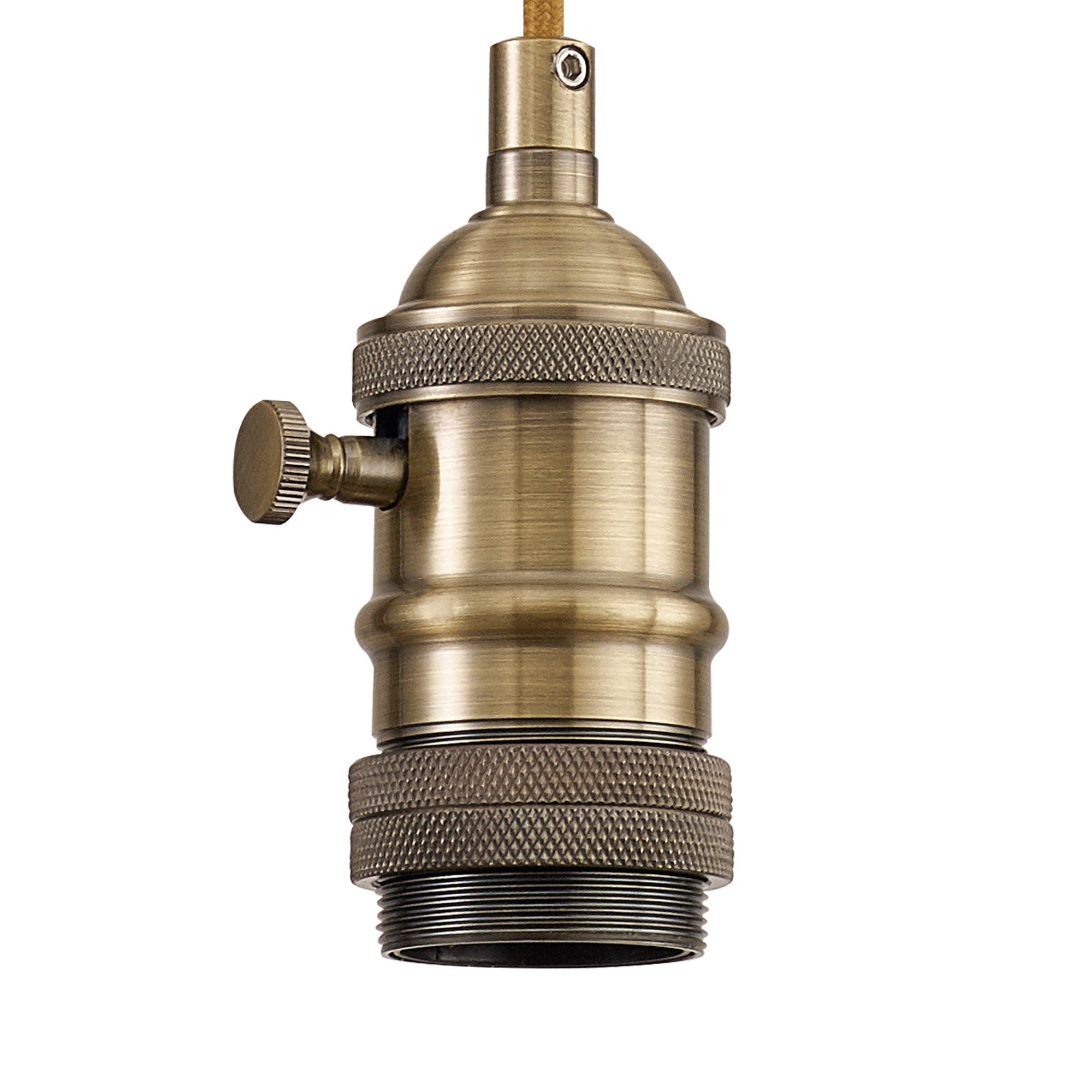 Luminosity Designs Ltd - Amber 11cm Switched Pendant Light (FRAME ONLY) 1.5m, 1 x E27, Antique Brass / Golden Brown STRAIGHT Braided 2 Core Cable - Luminosity Designs Ltd