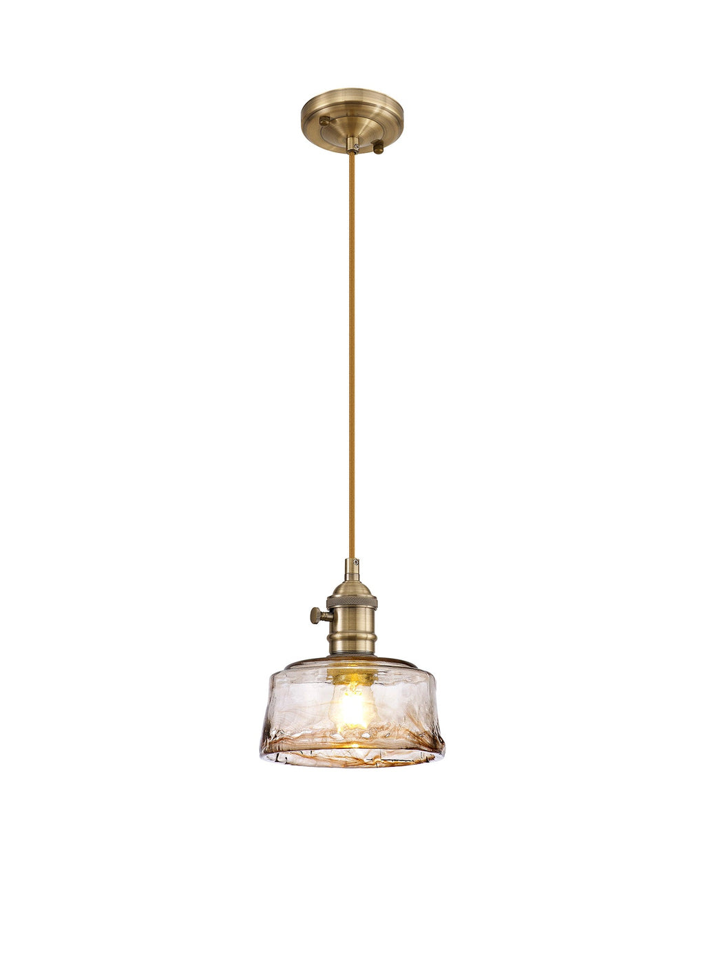 Luminosity Designs Ltd - Amber 17cm Switched Pendant 1.5m, 1 x E27, Antique Brass With Straight Braided Cable / Brown Bowl Glass - Luminosity Designs Ltd