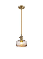 Luminosity Designs Ltd - Amber 17cm Switched Pendant 1.5m, 1 x E27, Antique Brass With Straight Braided Cable / Brown Bowl Glass - Luminosity Designs Ltd