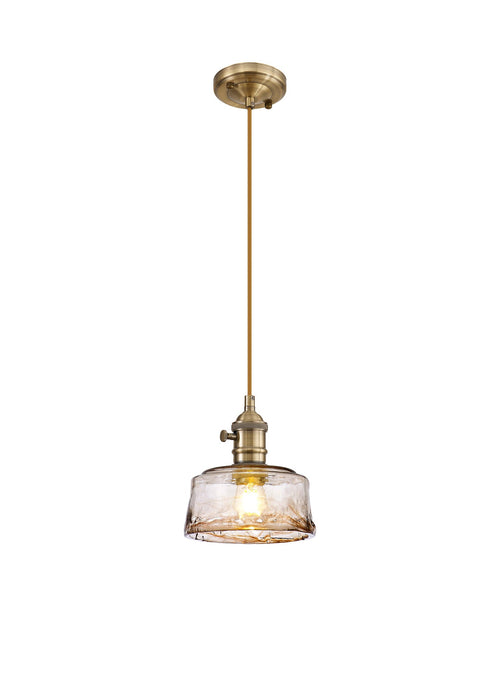 Luminosity Designs Ltd - Amber 17cm Switched Pendant 1.5m, 1 x E27, Antique Brass With Straight Braided Cable / Brown Bowl Glass - Luminosity Designs Ltd