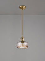 Luminosity Designs Ltd - Amber 17cm Switched Pendant 1.5m, 1 x E27, Antique Brass With Straight Braided Cable / Brown Bowl Glass - Luminosity Designs Ltd