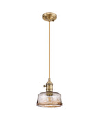 Luminosity Designs Ltd - Amber 17cm Switched Pendant 1.5m, 1 x E27, Antique Brass With Straight Braided Cable / Brown Bowl Glass - Luminosity Designs Ltd