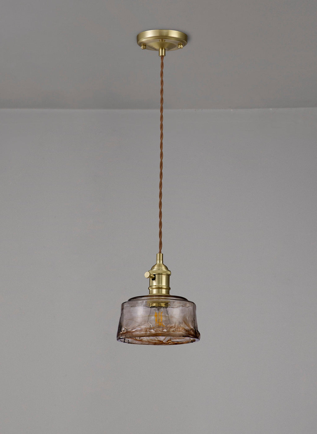 Luminosity Designs Ltd - Amber 17cm Switched Pendant 1.5m, 1 x E27, Twisted Cable / Brown Bowl Glass Inc Bulb - Luminosity Designs Ltd