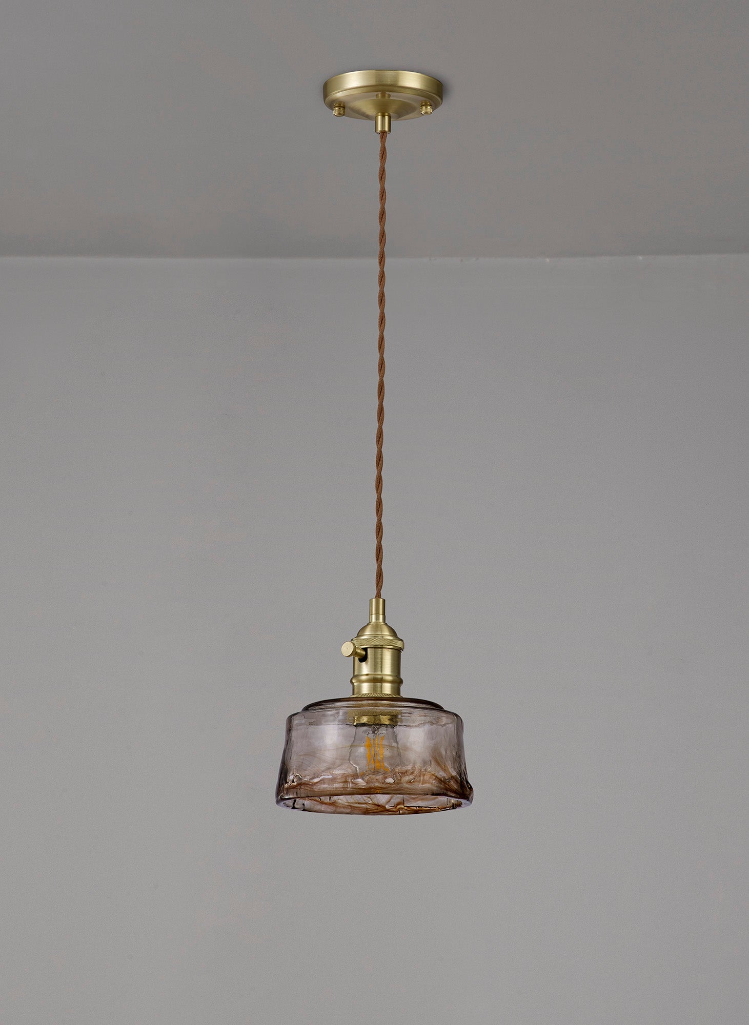 Luminosity Designs Ltd - Amber 17cm Switched Pendant 1.5m, 1 x E27, Twisted Cable / Brown Bowl Glass Inc Bulb - Luminosity Designs Ltd