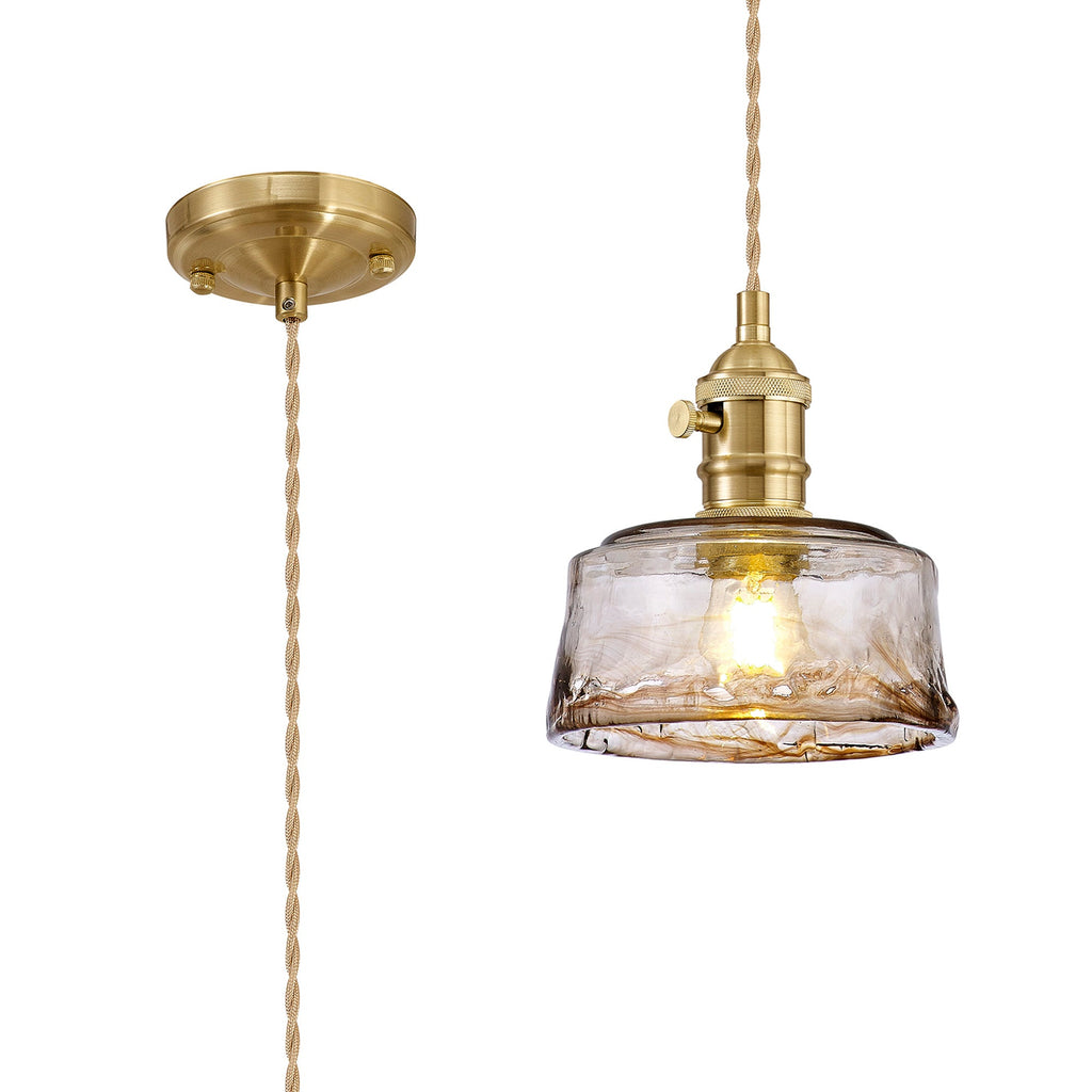 Luminosity Designs Ltd - Amber 17cm Switched Pendant 1.5m, 1 x E27, Twisted Cable / Brown Bowl Glass Inc Bulb - Luminosity Designs Ltd