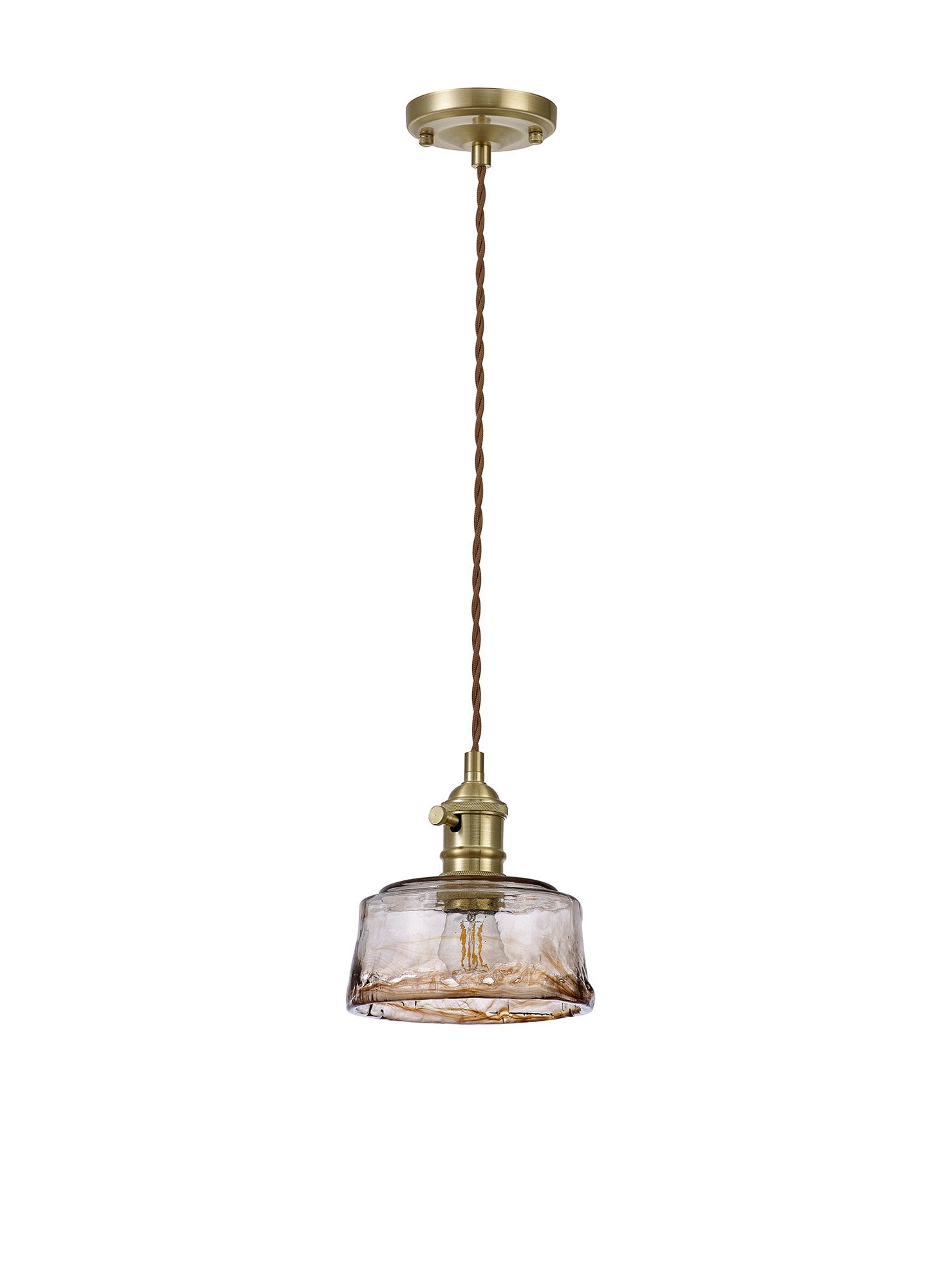 Luminosity Designs Ltd - Amber 17cm Switched Pendant 1.5m, 1 x E27, Twisted Cable / Brown Bowl Glass Inc Bulb - Luminosity Designs Ltd