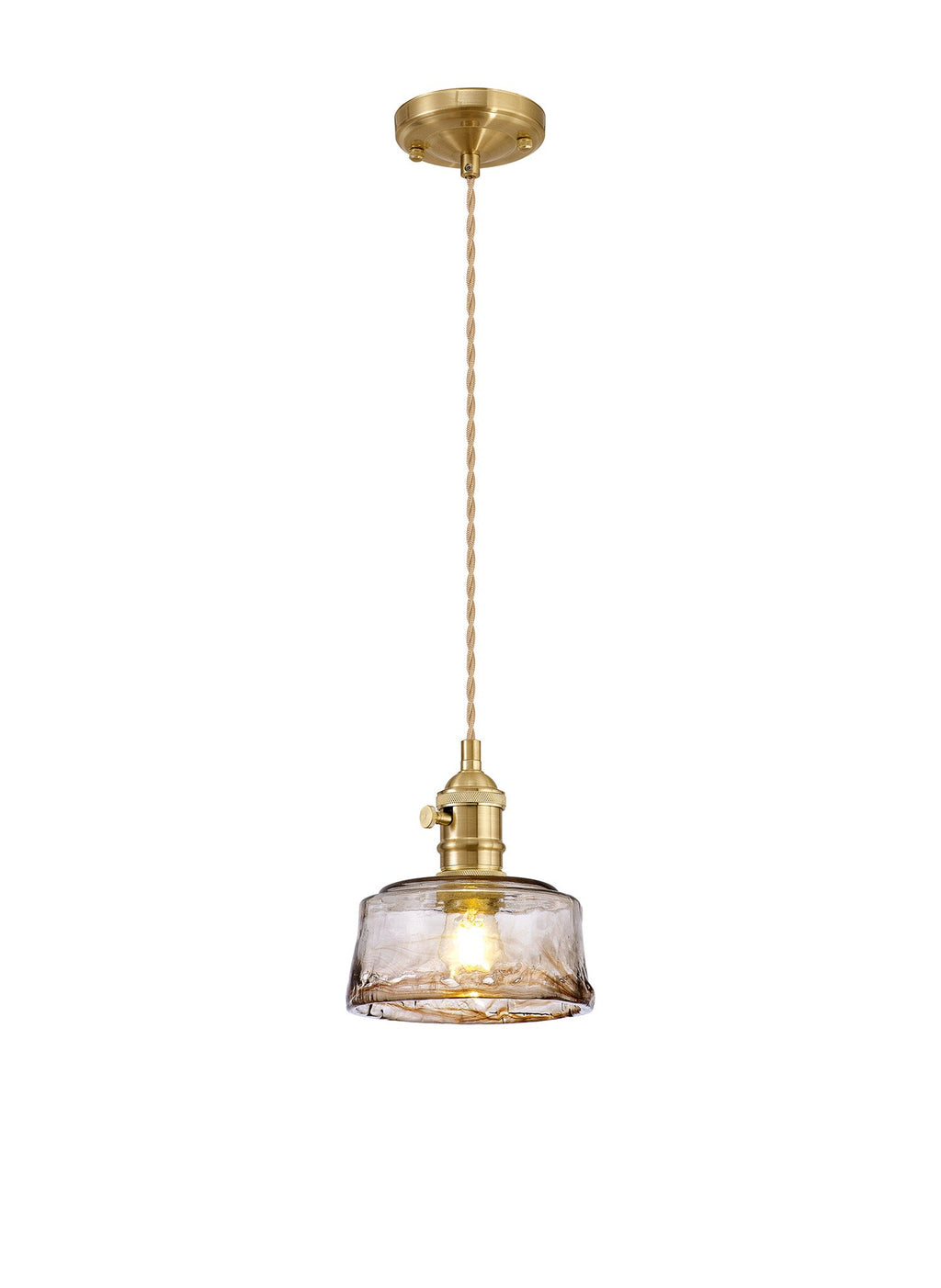Luminosity Designs Ltd - Amber 17cm Switched Pendant 1.5m, 1 x E27, Twisted Cable / Brown Bowl Glass Inc Bulb - Luminosity Designs Ltd