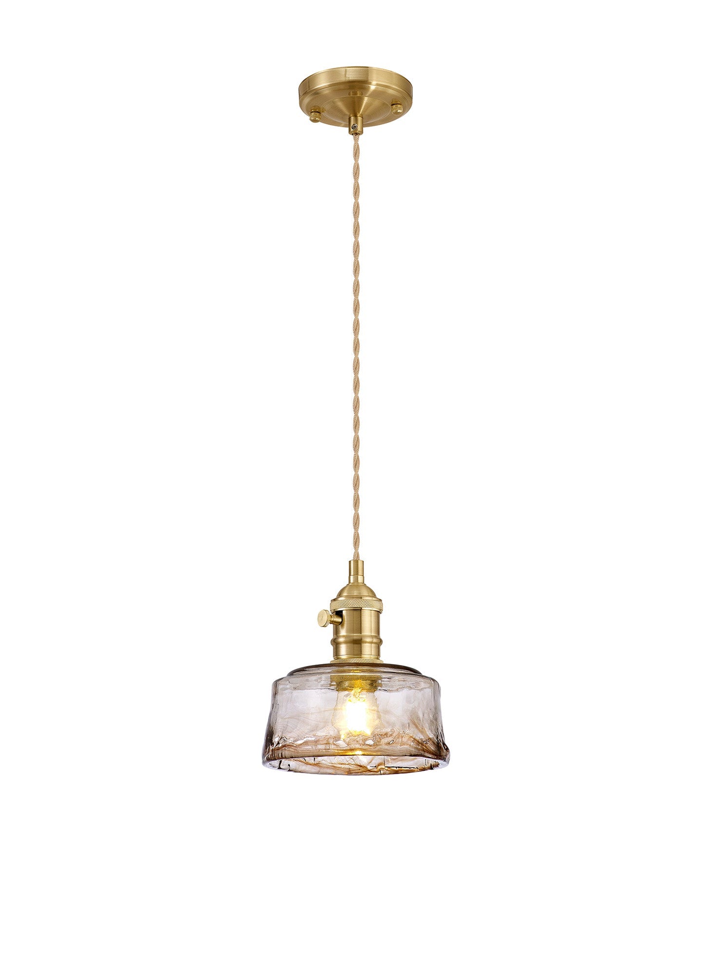 Luminosity Designs Ltd - Amber 17cm Switched Pendant 1.5m, 1 x E27, Twisted Cable / Brown Bowl Glass Inc Bulb - Luminosity Designs Ltd
