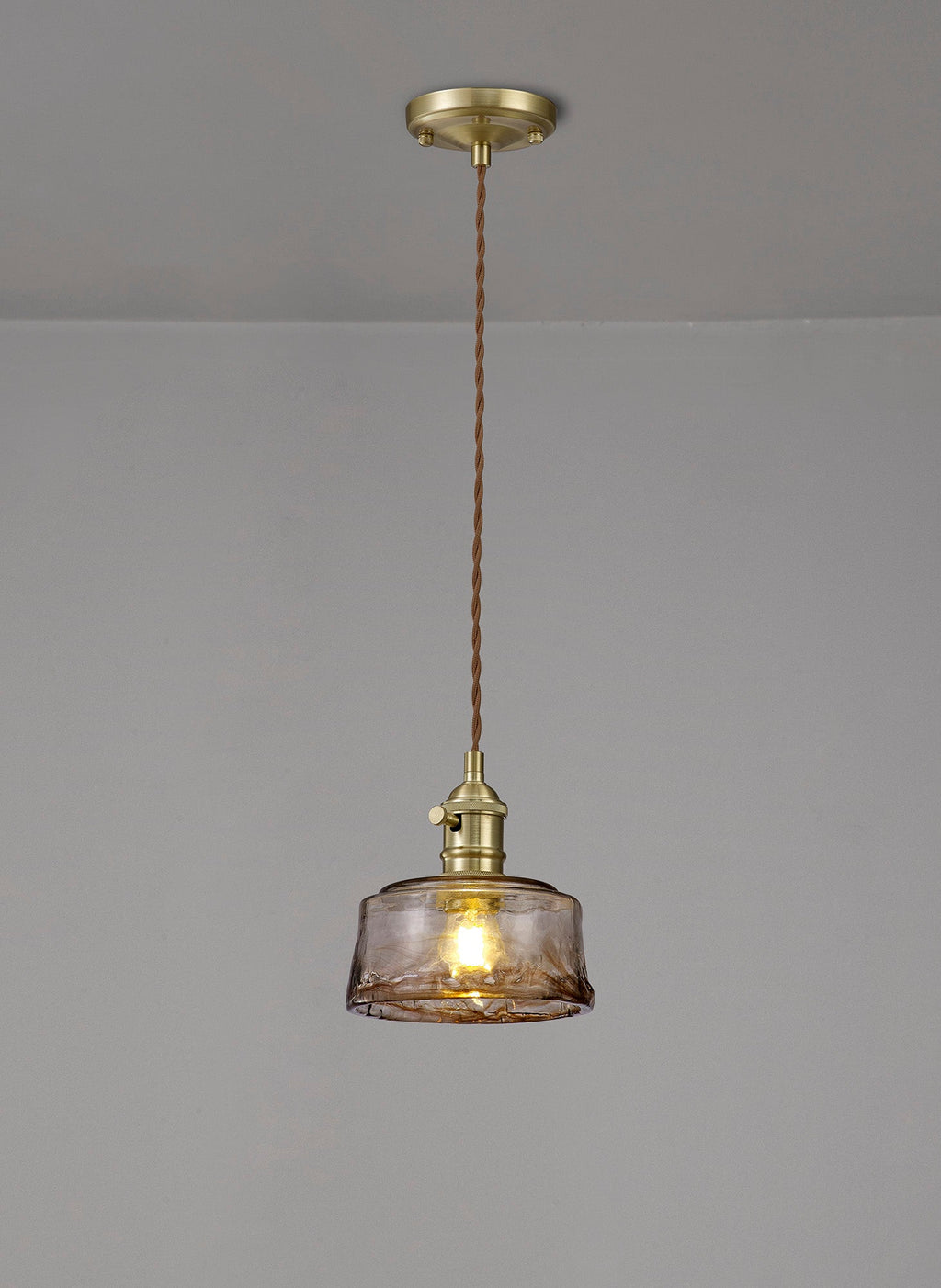 Luminosity Designs Ltd - Amber 17cm Switched Pendant 1.5m, 1 x E27, Twisted Cable / Brown Bowl Glass Inc Bulb - Luminosity Designs Ltd