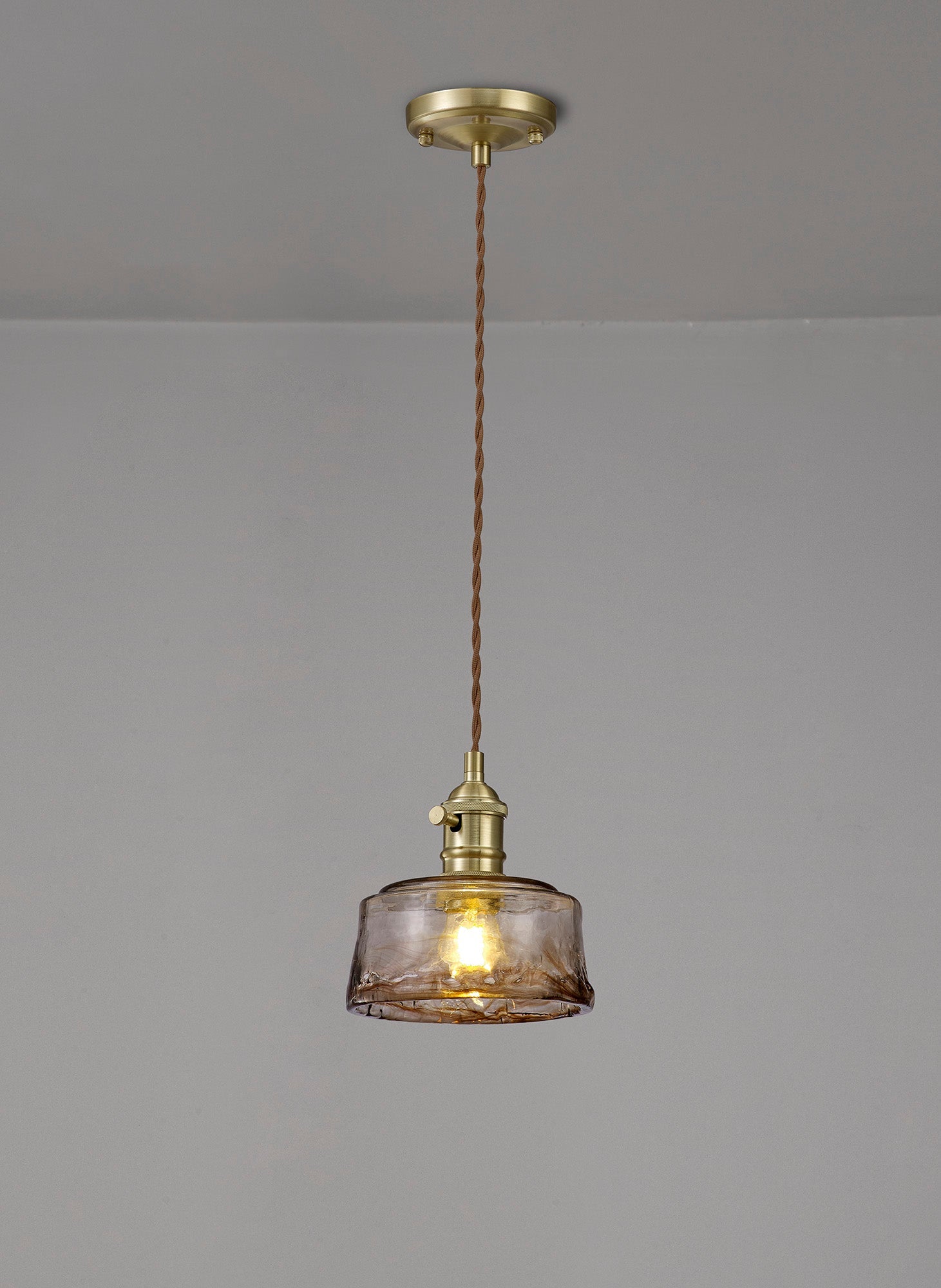 Luminosity Designs Ltd - Amber 17cm Switched Pendant 1.5m, 1 x E27, Twisted Cable / Brown Bowl Glass Inc Bulb - Luminosity Designs Ltd