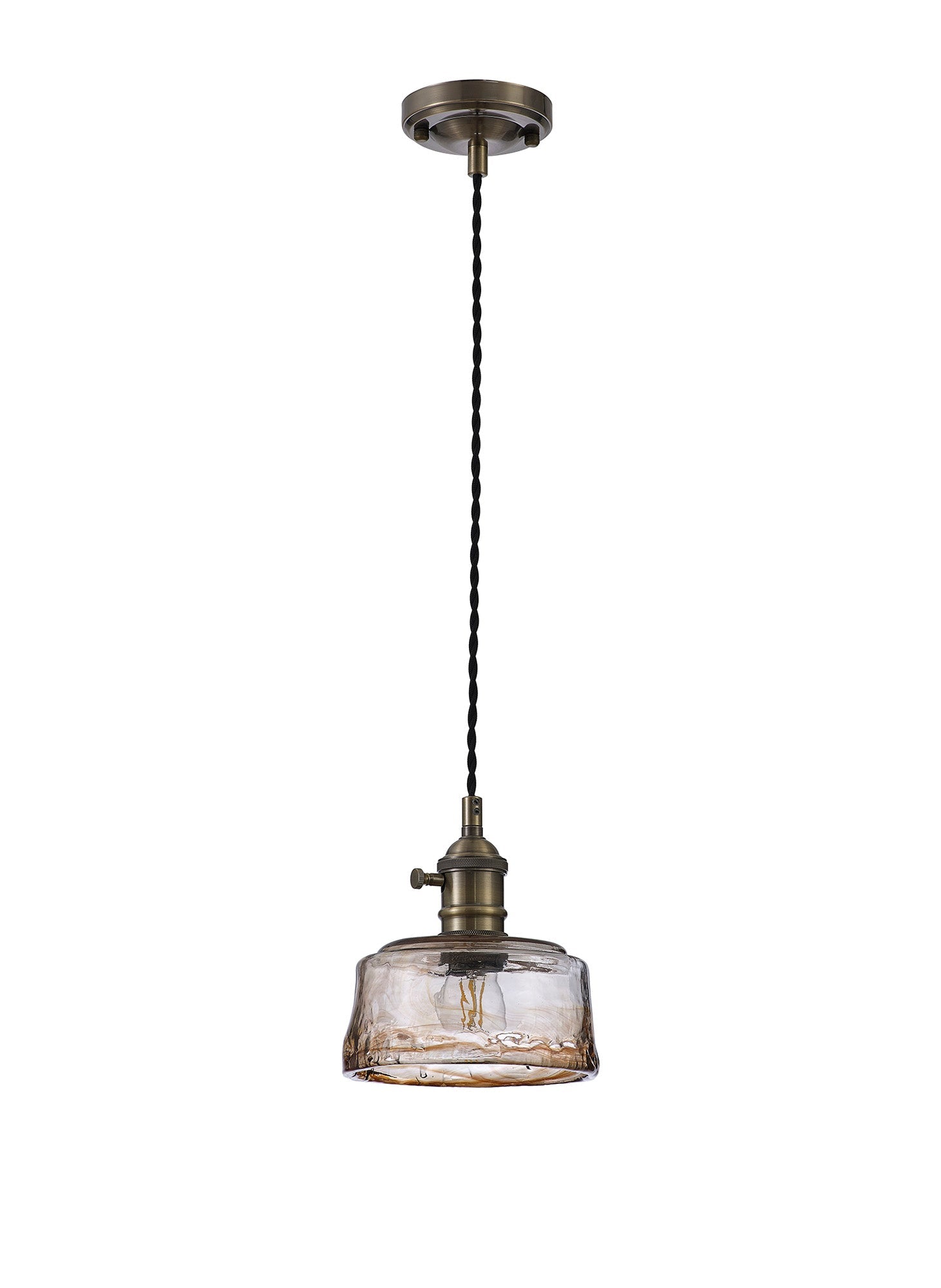 Luminosity Designs Ltd - Amber 17cm Switched Pendant 1.5m, 1 x E27, Twisted Cable / Brown Bowl Glass Inc Bulb - Luminosity Designs Ltd