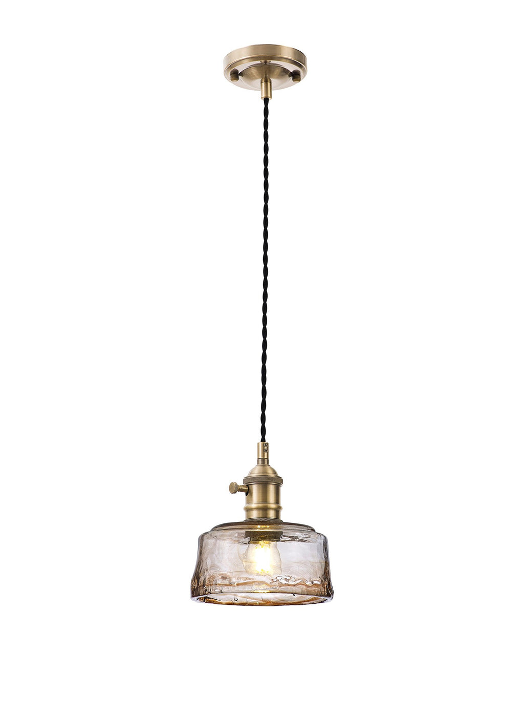 Luminosity Designs Ltd - Amber 17cm Switched Pendant 1.5m, 1 x E27, Twisted Cable / Brown Bowl Glass Inc Bulb - Luminosity Designs Ltd