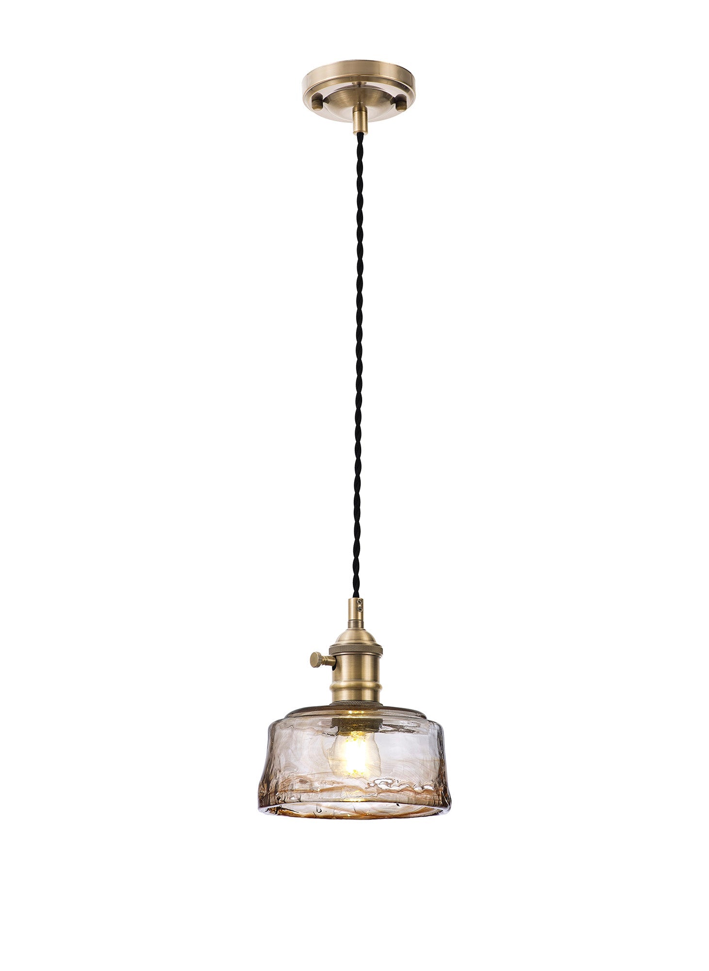 Luminosity Designs Ltd - Amber 17cm Switched Pendant 1.5m, 1 x E27, Twisted Cable / Brown Bowl Glass Inc Bulb - Luminosity Designs Ltd