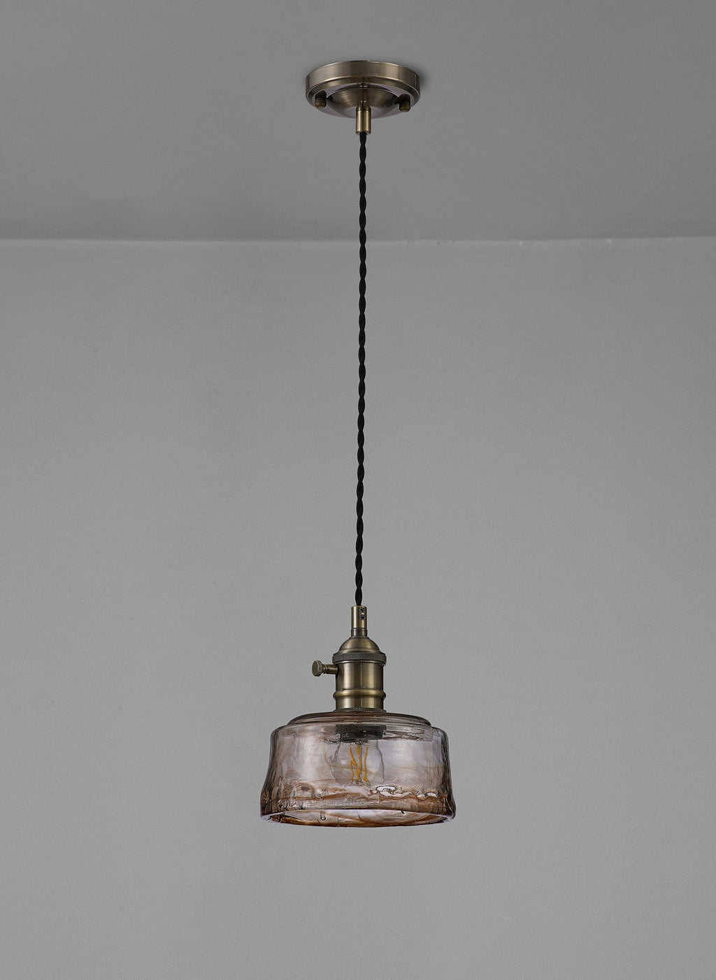 Luminosity Designs Ltd - Amber 17cm Switched Pendant 1.5m, 1 x E27, Twisted Cable / Brown Bowl Glass Inc Bulb - Luminosity Designs Ltd