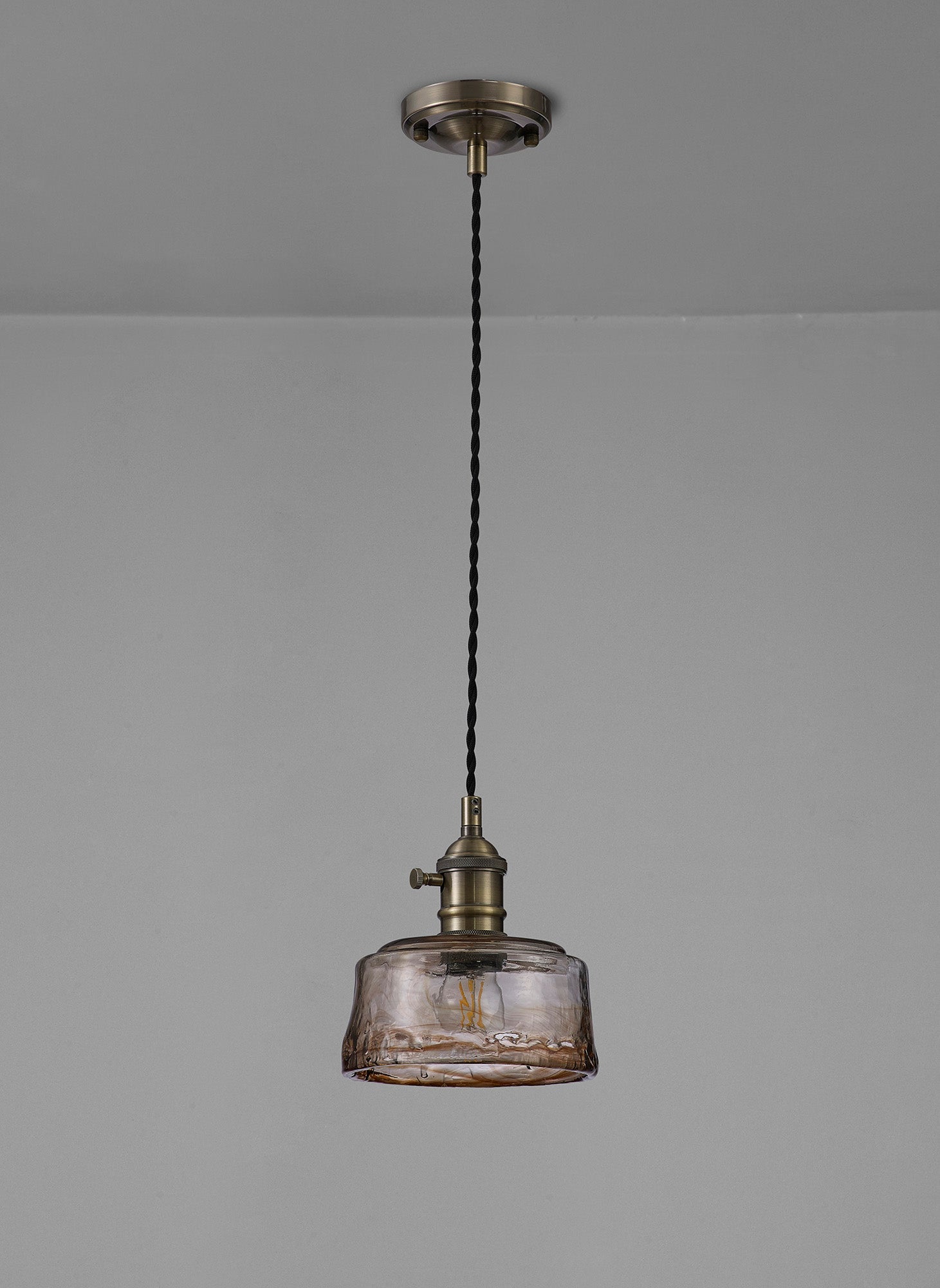 Luminosity Designs Ltd - Amber 17cm Switched Pendant 1.5m, 1 x E27, Twisted Cable / Brown Bowl Glass Inc Bulb - Luminosity Designs Ltd