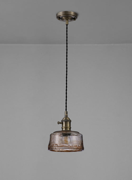 Luminosity Designs Ltd - Amber 17cm Switched Pendant 1.5m, 1 x E27, Twisted Cable / Brown Bowl Glass Inc Bulb - Luminosity Designs Ltd